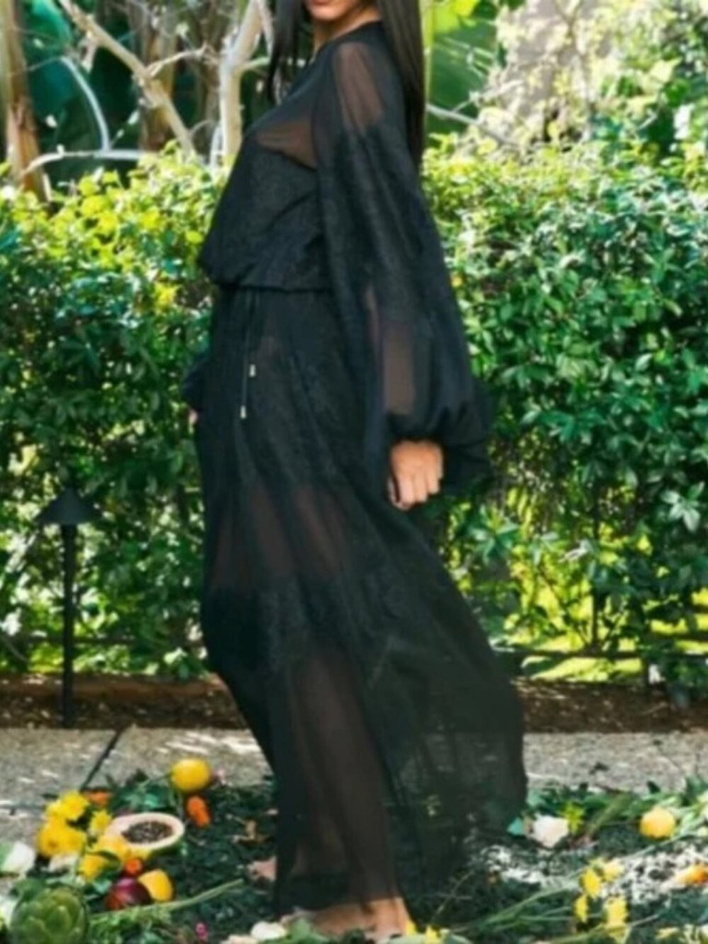 Hah Hot As Hell Royal Hahness Long Sleeve Sheer Lace Maxi Mesh Dress Goth M/L - Picture 3 of 7